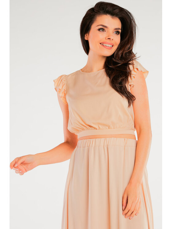 Awama Awama Bluzka A429 Beżowy Basic Fit