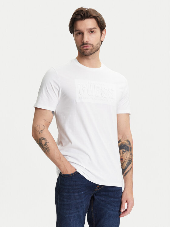 Guess Męski T-Shirt, rozmiar L, Biały, M5YI44 KBW41