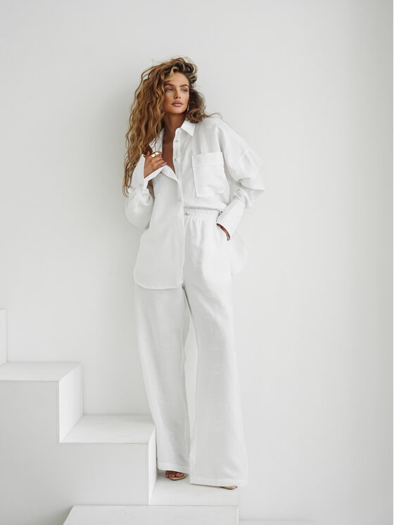LilaLou LilaLou Komplet koszula i spodnie materiałowe Versace Biały Regular Fit