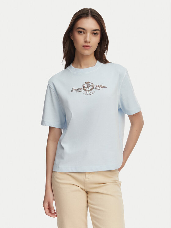 Tommy Hilfiger Tricou Crest WW0WW48713 Albastru deschis Relaxed Fit