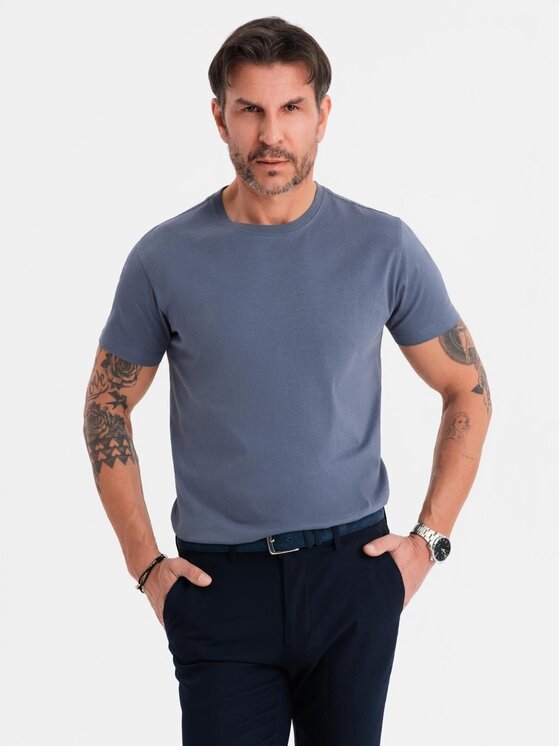 Ombre Ombre T-Shirt OM-TSBS-0236 Niebieski Regular Fit