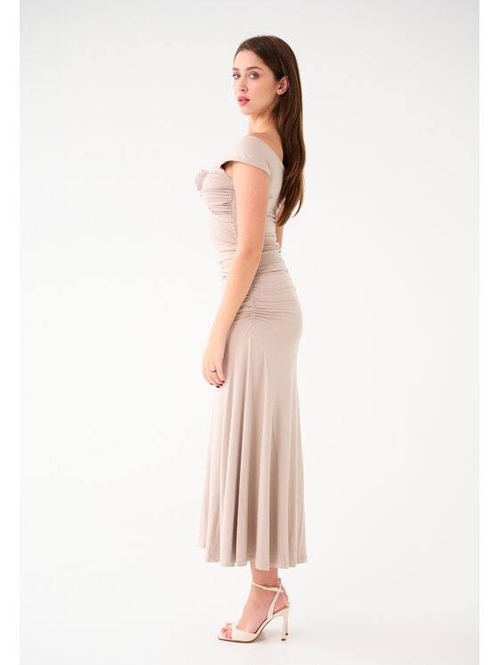 Leimann Leimann Sukienka koktajlowa Rebecca Beżowy Feminine Fit