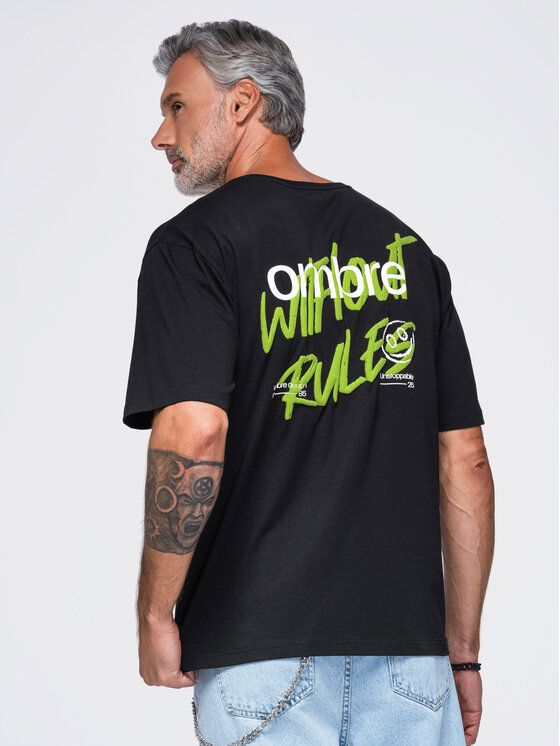 Ombre Ombre T-Shirt OM-TSPT-0284 Czarny Relaxed Fit
