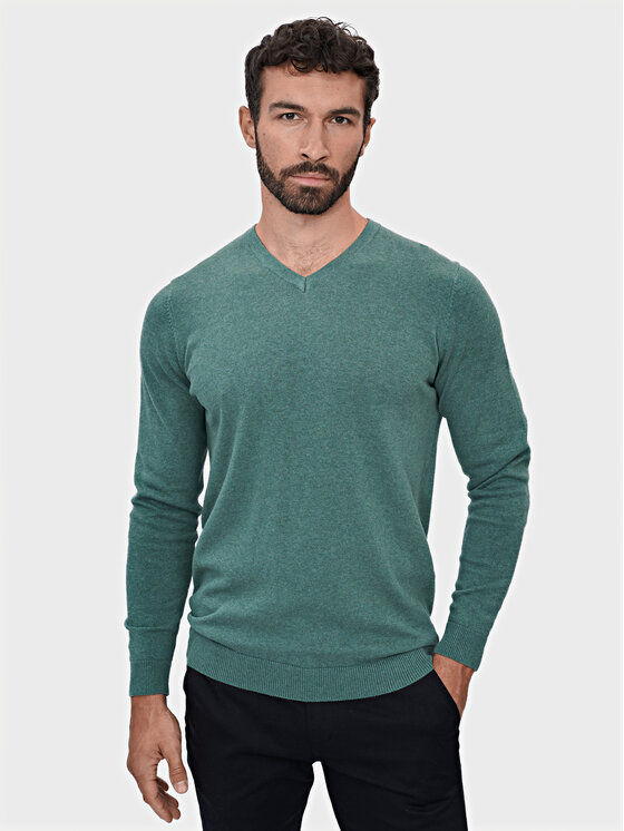 Evenemen Evenemen Sweter V-NECK GREEN Zielony Slim Fit