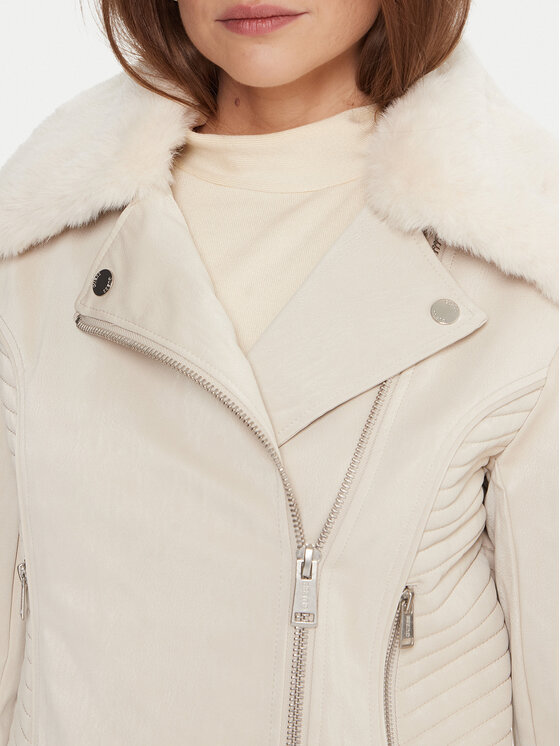 Guess Guess Кожено тип рокерско яке W5BL35 W2820 Екрю Regular Fit