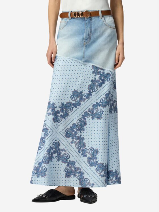 PINKO PINKO Gonna FUGA GONNA DENIM + TWILL STAMP Celeste Regular Fit