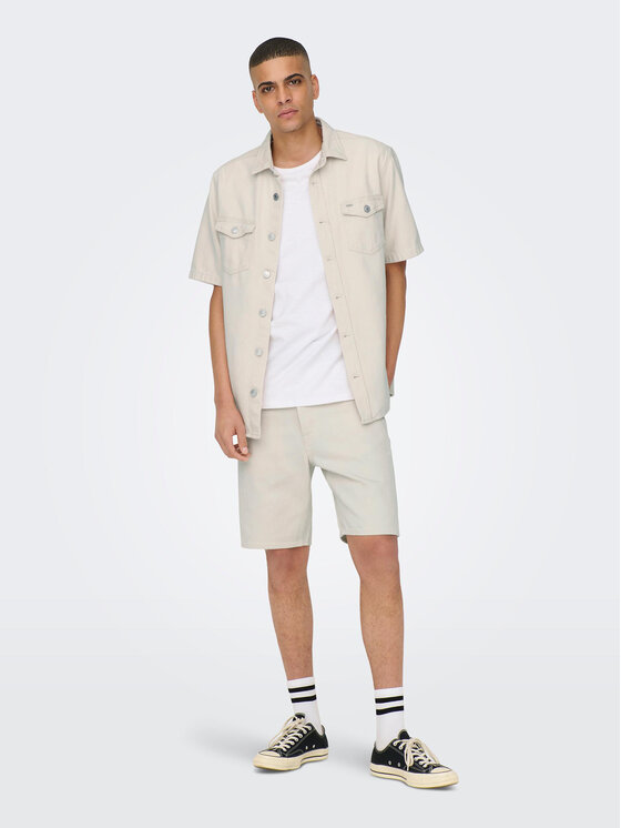 Only & Sons Only & Sons Džínsové šortky Edge 22026558 Écru Regular Fit