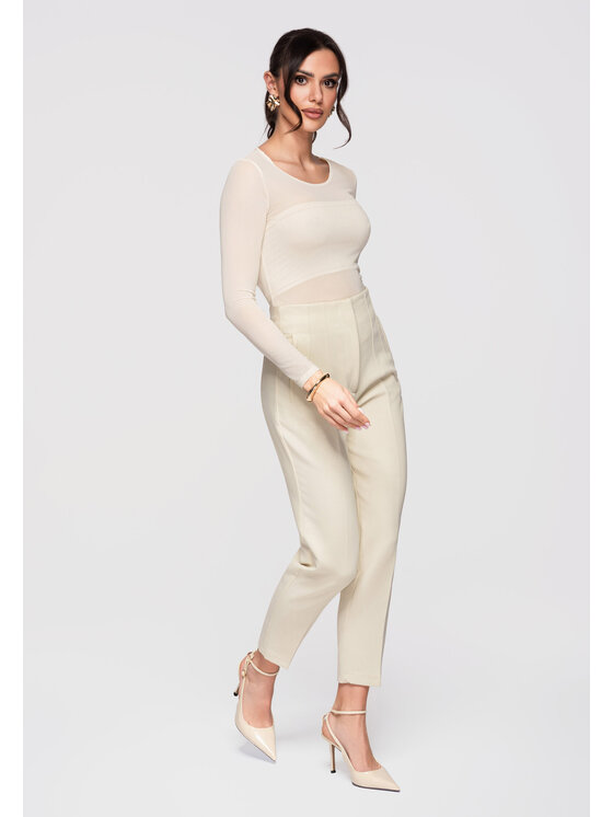 Ombre Ombre Bluzka OW-TS-E0016 Beżowy Slim Fit