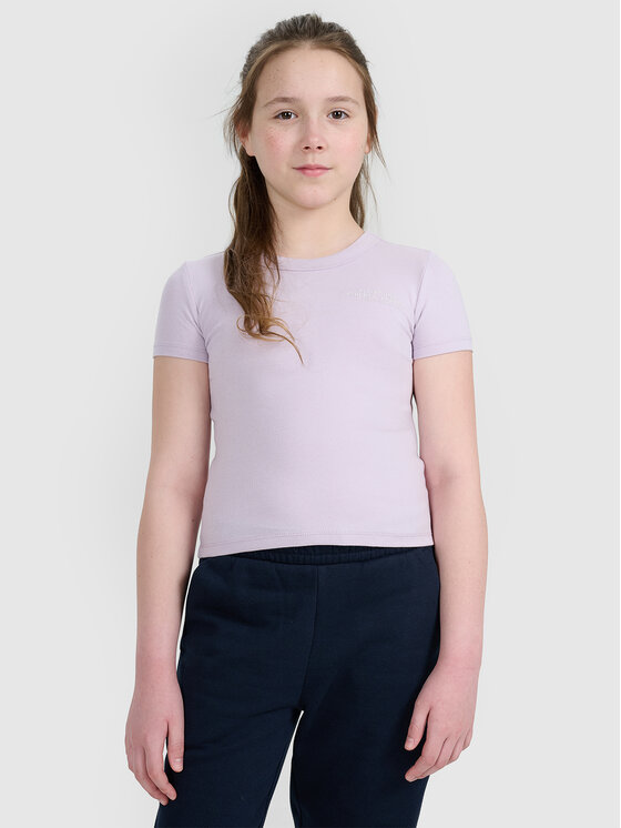4F 4F T-Shirt BASIC+ Fioletowy jasny Slim Fit