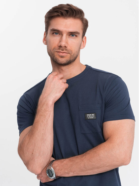 Ombre Ombre T-Shirt OM-TSCT-0109 Granatowy Classic Fit