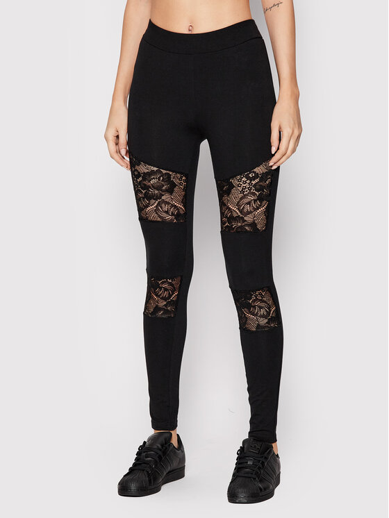 Collant Dentelle Noir Urban Classics Ladies Flock Lace Stripe