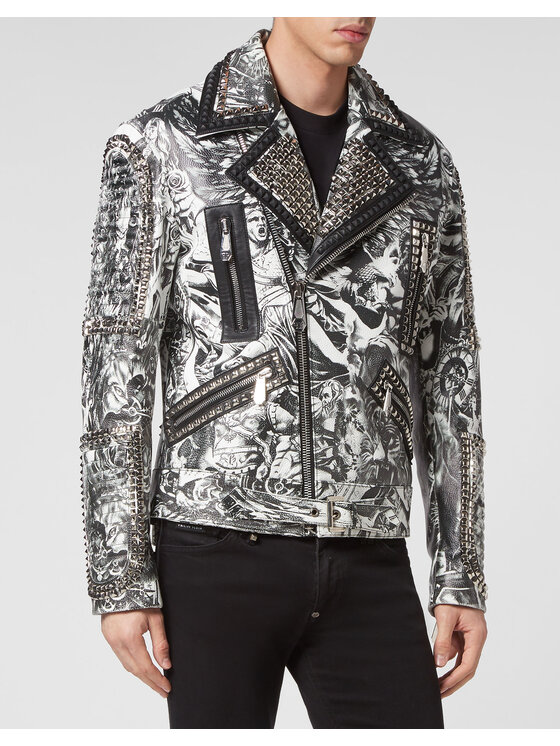 PHILIPP PLEIN PHILIPP PLEIN Kožená bunda 4755 Bílá Slim Fit