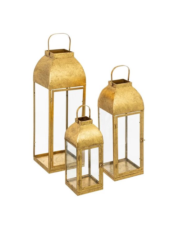 Lampion MIAhome, Komplet trzech złotych latarni Enzo 62 cm