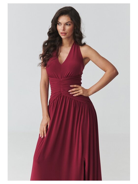 Makadamia Makadamia Sukienka codzienna M944 Bordowy Loose Fit