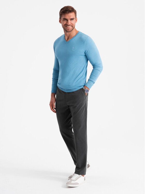 Ombre Ombre Sweter OM-SWBS-0107 Niebieski Regular Fit