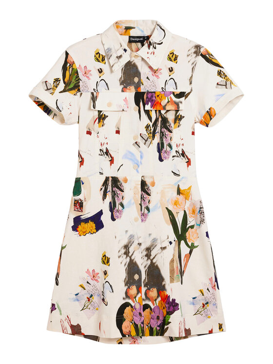 Desigual Desigual Rochie tip cămașă Fini 26SWVW48 Écru Regular Fit