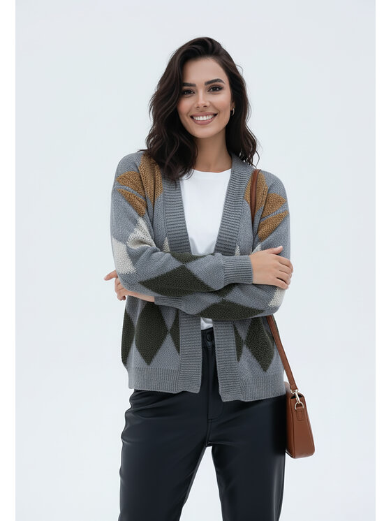 FIGL FIGL Kardigan M1251 Szary Regular Fit