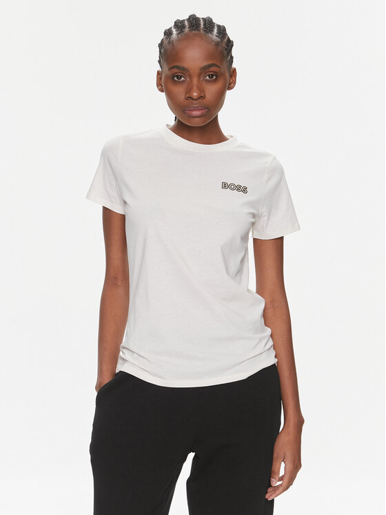 BOSS Boss Majica Elogobadge 50517925 Écru Slim Fit