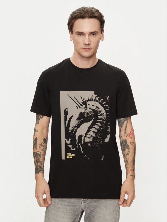 Boss T-krekls Te_Sea_Horse 50515626 Melns Regular Fit