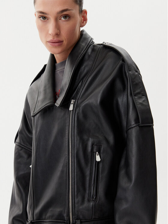 PINKO PINKO Kožená bunda Confine 104877 A21L Čierna Regular Fit