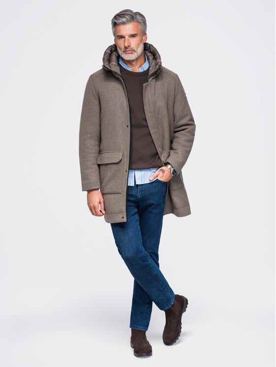 Ombre Ombre Płaszcz zimowy OM-COWC-0161 Brązowy Regular Fit