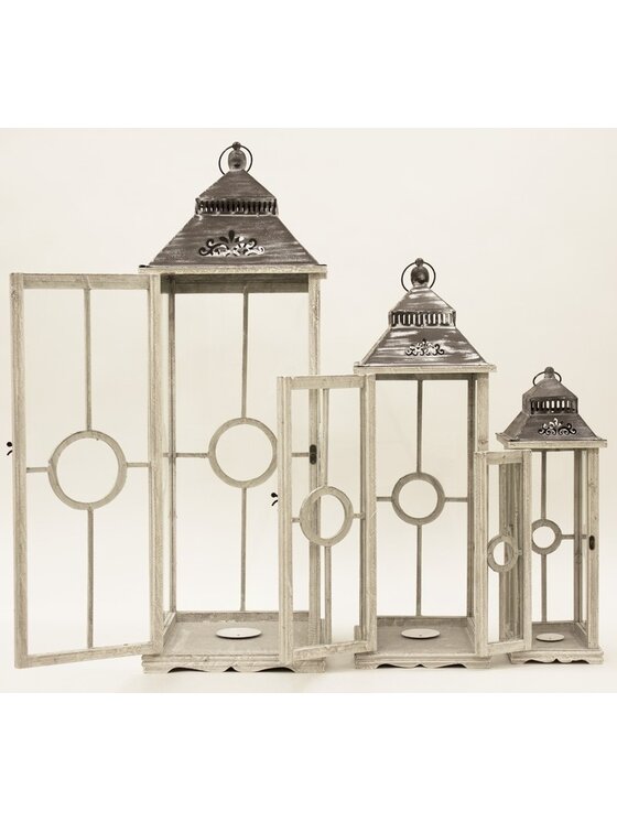 MIAhome MIAhome Lampion 3 szt. drewniany SANTHI Szary