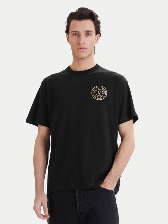 Versace Jeans Couture Tričko 80GAHT04 CJ00T Čierna Regular Fit