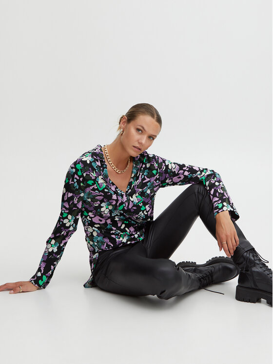 ICHI ICHI Штани зі штучної шкіри 20117678 Чорний Regular Fit