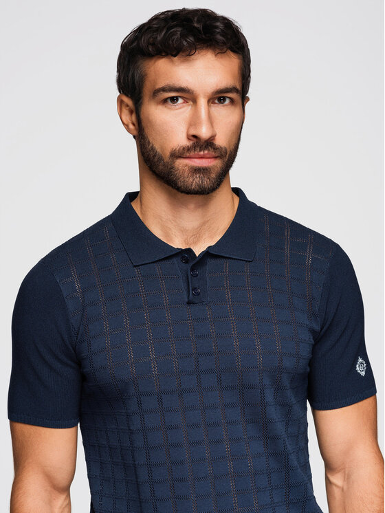 Ombre Ombre Polo OM-POSS-0168 Granatowy Regular Fit
