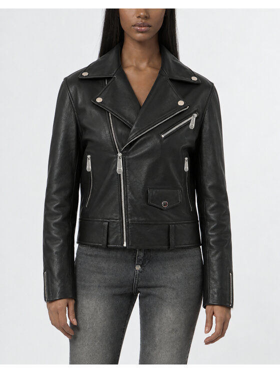 PHILIPP PLEIN PHILIPP PLEIN Kurtka skórzana 31436 Czarny Oversize