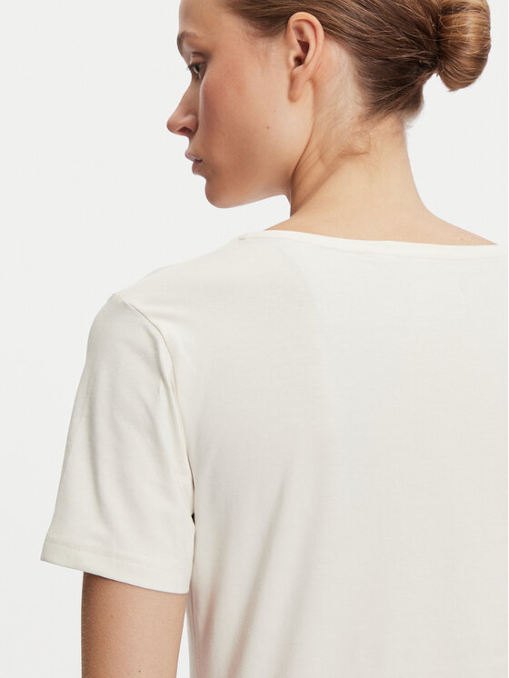 4F 4F Tričko 4FWAW24TTSHF1649 Écru Slim Fit