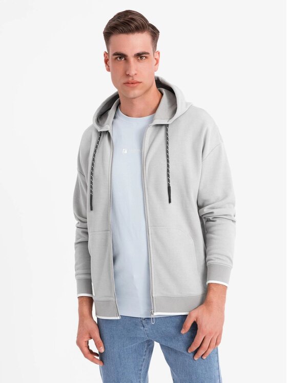 Ombre Ombre Mikina OM-SSZP-0191 Šedá Regular Fit