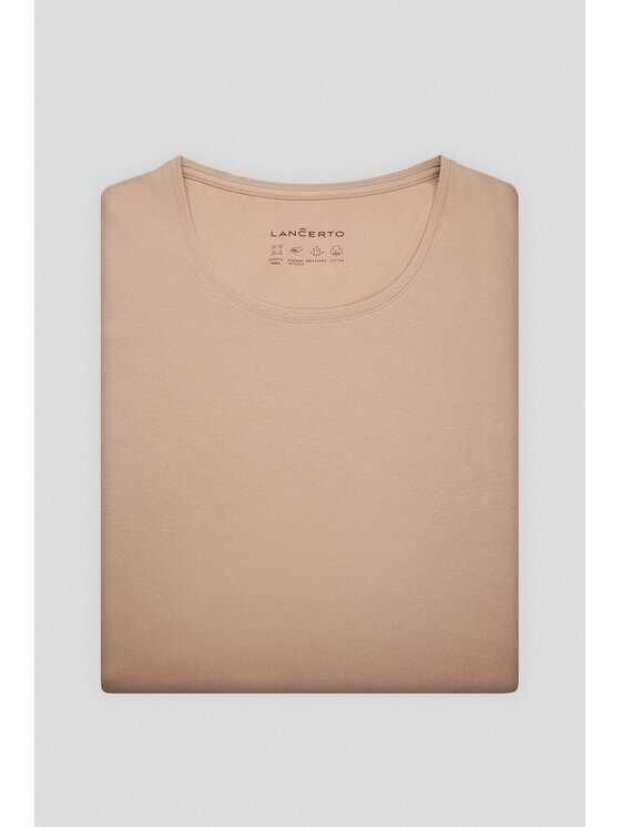 Lancerto Lancerto T-Shirt Koszulka Damska z Bawełną Beżowa Savina TS073225000013 Beżowy Slim Fit
