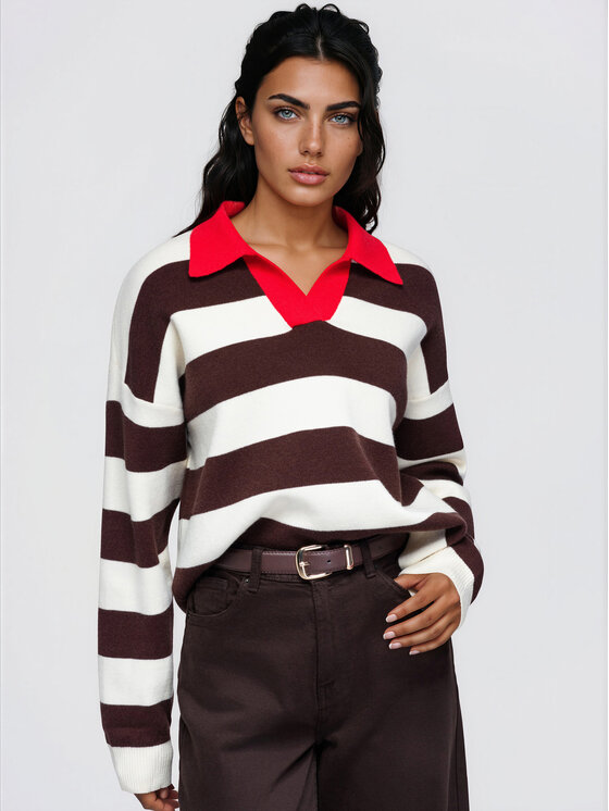Ombre Ombre Sweter OW-SW-E0045 Brązowy Relaxed Fit