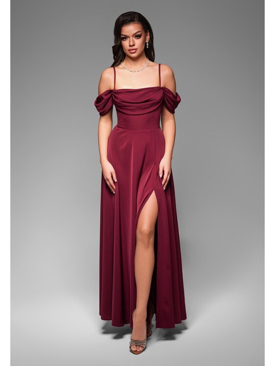 Ombre Ombre Sukienka wieczorowa LA-OM-DLR038 Bordowy Regular Fit