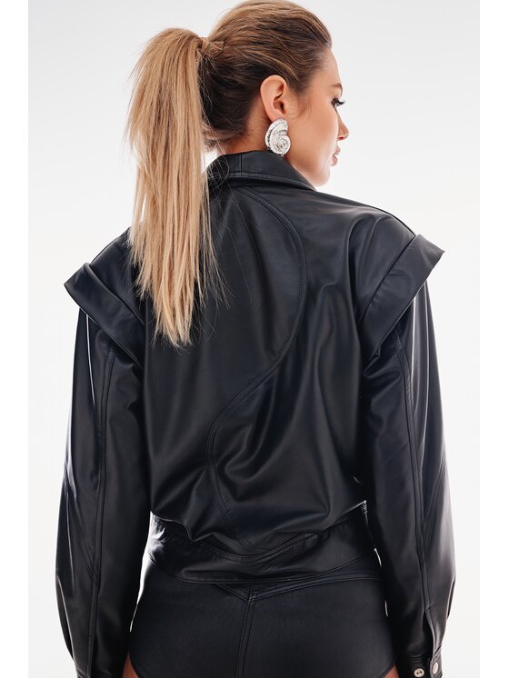 Mimika Mimika Kurtka skórzana Enit Ramoneska w stylu lat 80’s Czarny Relaxed Fit