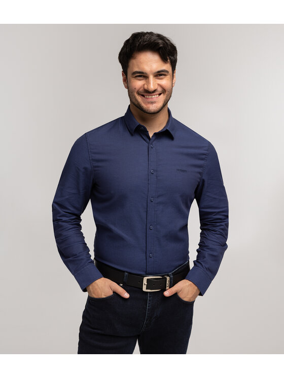 Lee Cooper Lee Cooper Koszula VAN DOBBY Granatowy Regular Fit