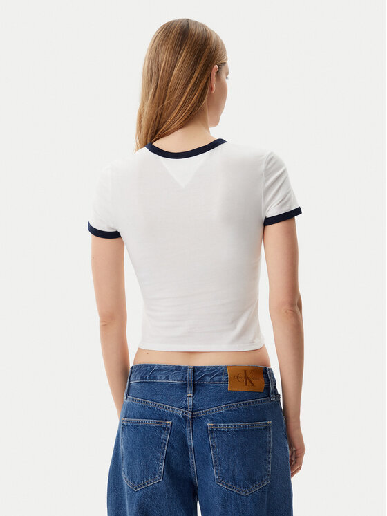 Tommy Jeans Tommy Jeans Póló Script Ringer DW0DW20631 Ekru Slim Fit