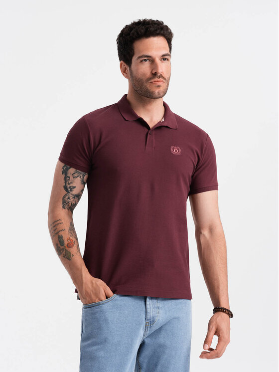 Ombre Ombre Polo OM-POBS-0100 Bordowy Regular Fit
