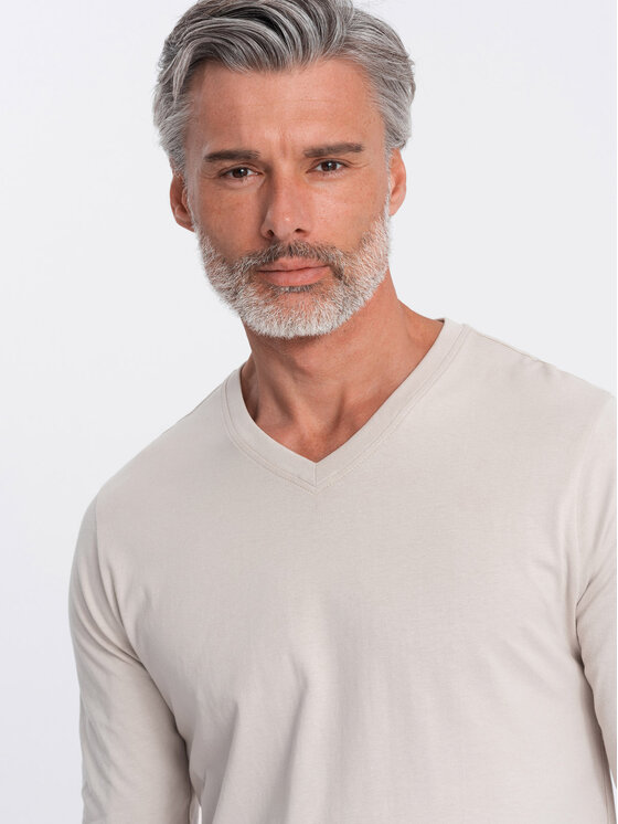 Ombre Ombre Longsleeve OM-LSBL-0108 Beżowy Classic Fit
