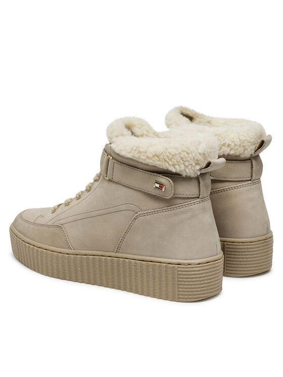 Tommy Hilfiger Tommy Hilfiger Sneakers Faux Fur Nubuck Low Lace-Up FW0FW08172 Beige