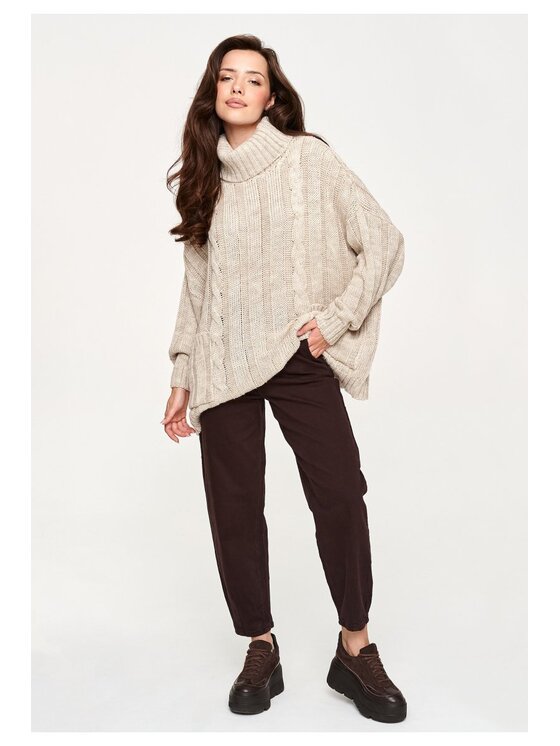 Makadamia Makadamia Sweter S179 Beżowy Loose Fit