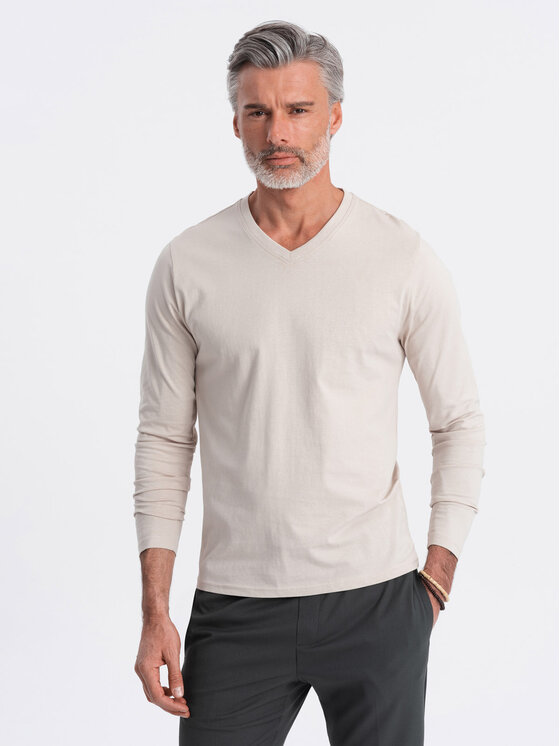 Ombre Ombre Longsleeve OM-LSBL-0108 Beżowy Classic Fit
