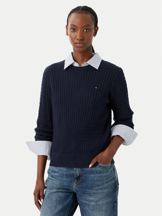 Tommy Hilfiger Pulover Fine WW0WW44993 Bleumarin Regular Fit