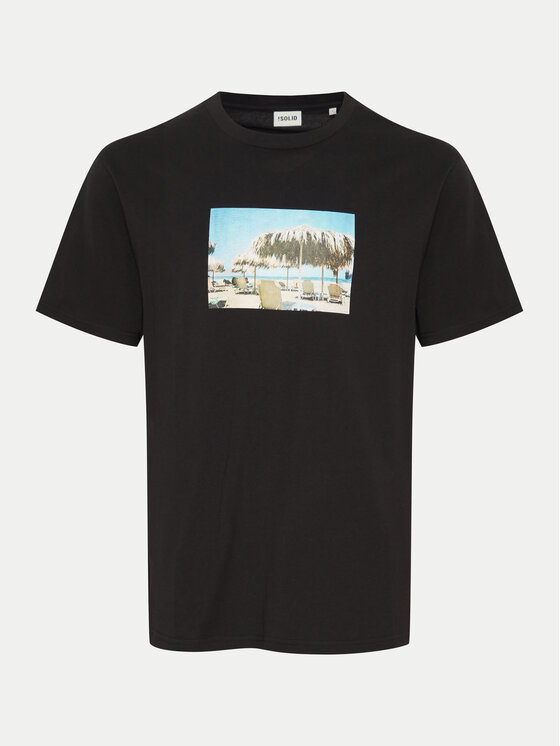 Solid Solid T-Shirt 21108237 Czarny Regular Fit