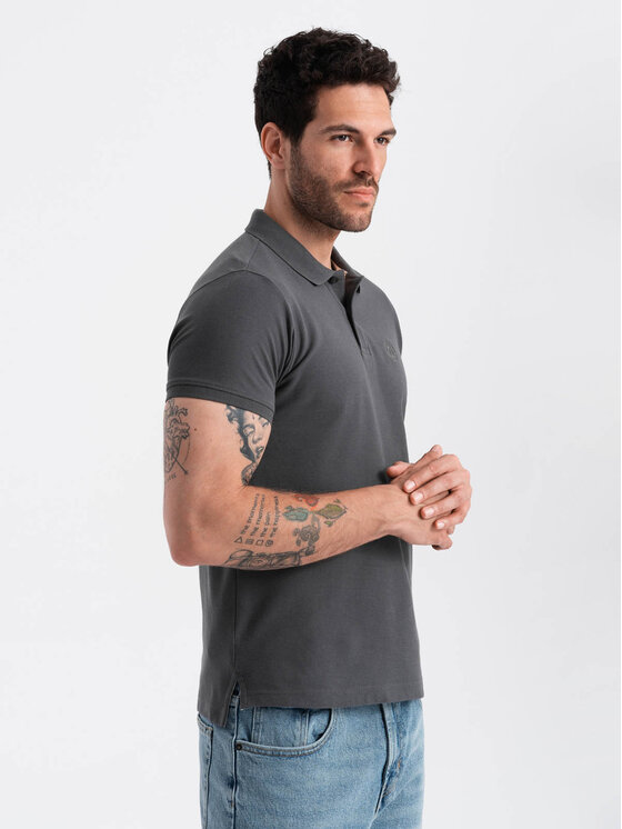 Ombre Ombre Polo OM-POBS-0100 Szary Regular Fit