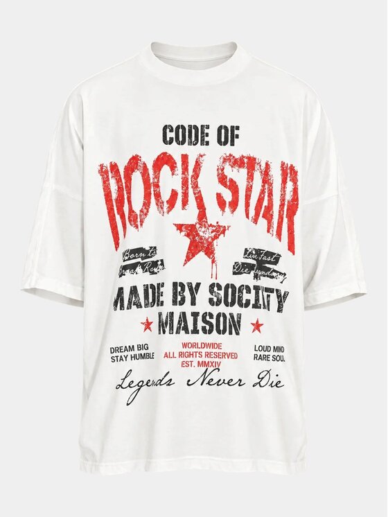 MADE BY SOCIETY MADE BY SOCIETY T-Shirt Rock Star - T17484 Biały Basic Fit