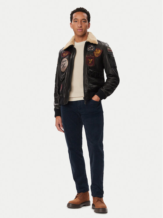 Aeronautica Militare Aeronautica Militare Usnjena jakna 262PN0968U100839 Črna Regular Fit