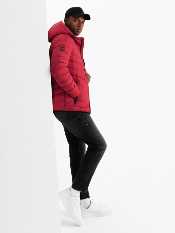 Ombre Ombre Kurtka puchowa OM-JALP-0179 Czerwony Regular Fit