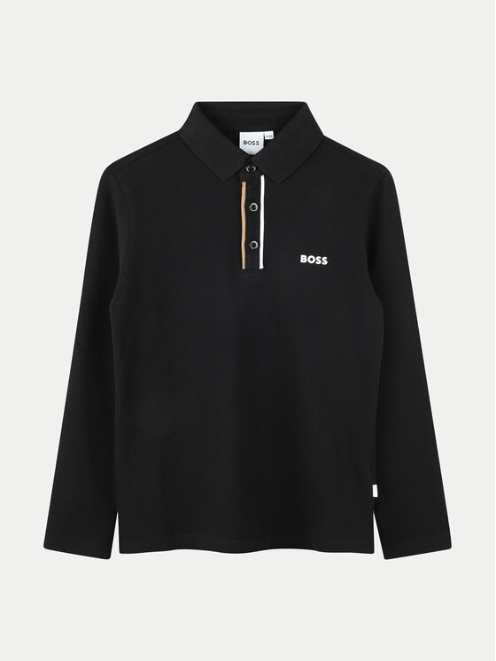 BOSS Boss Тениска с яка и копчета J51175 D Черен Regular Fit